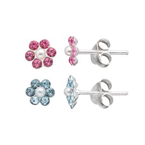 Charming Girl Kids' Sterling Silver Crystal Flower Stud Earring Set