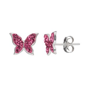 Charming Girl Kids' Sterling Silver Crystal Butterfly Stud Earrings