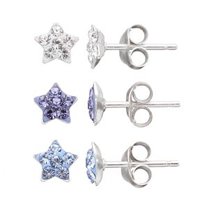 Charming Girl Kids' Sterling Silver Crystal Star Stud Earring Set