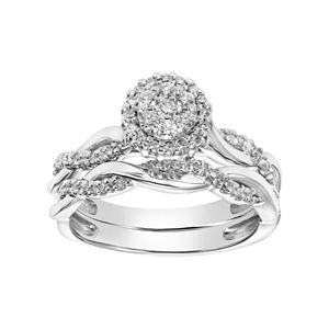 Lovemark 10k White Gold 1/3 Carat T.W. Diamond Halo Engagement Ring Set