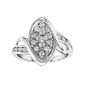 Lovemark Certified Diamond Marquise Bypass Engagement Ring in 10k White Gold (3/4 Carat T.W.)