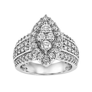 Lovemark Certified Diamond Halo Marquise Engagement Ring in 10k White Gold (1 1/2 Carat T.W.)