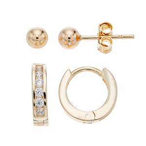 Charming Girl Kids' 14k Gold Over Silver Huggie Hoop & Ball Stud Earrings