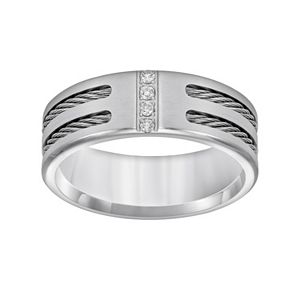Lovemark Stainless Steel Diamond Accent Men's Wedding Band