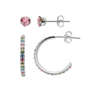 Charming Girl Kids' Crystal Semi-Hoop & Stud Earring Set