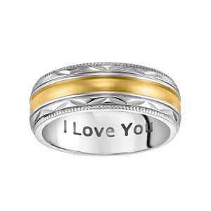 Lovemark Stainless Steel Two Tone I Love You Men's Wedding Band