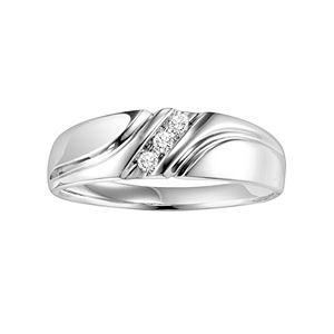 Lovemark 10k White Gold 1/10-ct. T.W. Round-Cut Diamond Striped Men's Wedding Band
