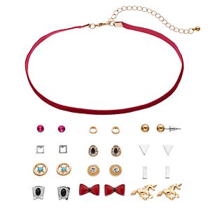 Mudd® Velvet Choker Necklace & Unicorn Stud Earring Set