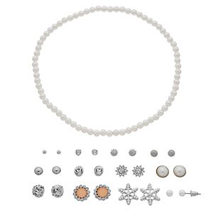 Mudd® Simulated Pearl Choker Necklace & Snowflake Stud Earring Set
