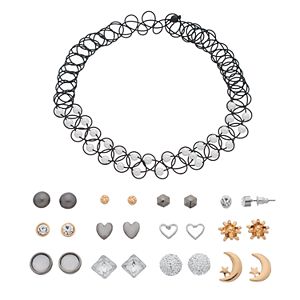 Mudd® Tattoo Choker Necklace & Heart Stud Earring Set