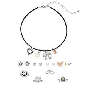 Mudd® Heart Charm Choker Necklace, Stud Earring & Ring Set