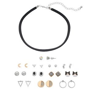 Mudd® Velvet Choker Necklace & Cat Stud Earring Set