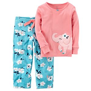 Toddler Girl Carter's Embroidered Animal Applique Top & Microfleece Bottoms Pajama Set