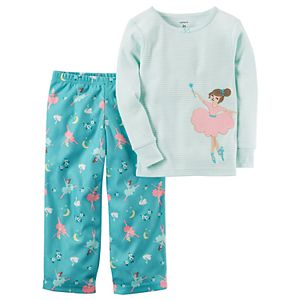 Baby Girl Carter's Applique Striped Top & Microfleece Bottoms Pajama Set