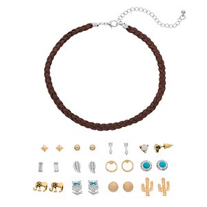 Mudd® Braided Choker Necklace & Cactus Stud Earring Set