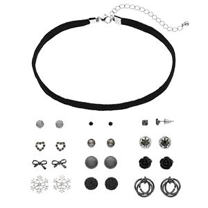 Mudd® Glittery Velvet Choker Necklace & Stud Earring Set