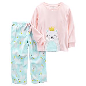 Baby Girl Carter's Embroidered Applique Top & Microfleece Bottoms Pajama Set