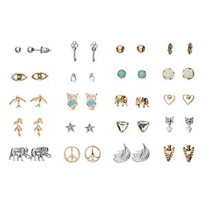 Mudd® Elephant, Owl, Arrow & Peace Sign Stud Earring Set