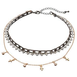 Mudd® Tri Tone Cross Multi Strand Choker Necklace