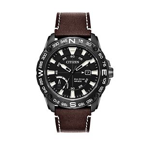 Citizen Eco-Drive Men's PRT Black Ion-Plated Stainless Steel & Leather Watch - AW7045-09E