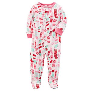 Baby Girl Carter's Christmas Pattern Microfleece Footed One-Piece Pajamas