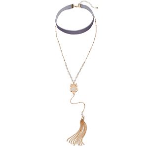 Mudd® Owl Tassel Layered Y Choker Necklace