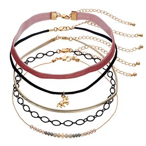 Mudd® Unicorn, Beaded, Velvet & Faux-Leather Choker Necklace Set