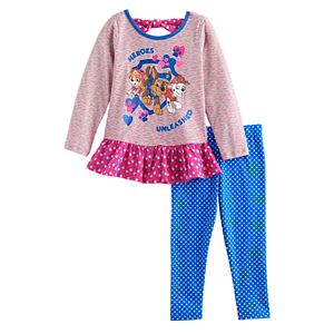 Baby Girl Paw Patrol Skye, Chase & Marshall Ruffled Top & Polka-Dot Leggings Set