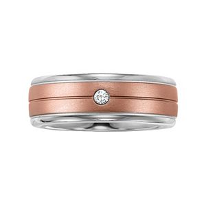 Lovemark Stainless Steel Two Tone Diamond Accent Men's Wedding Band