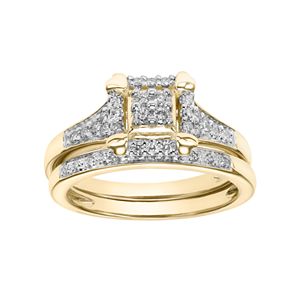 Lovemark 10k Gold 1/3 Carat T.W. Diamond Square Engagement Ring Set