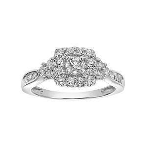 Lovemark 10k White Gold 5/8 Carat T.W. Diamond Square Halo Engagement Ring