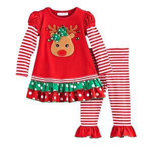Toddler Girl Bonnie Jean Reindeer Tiered Top & Leggings Set