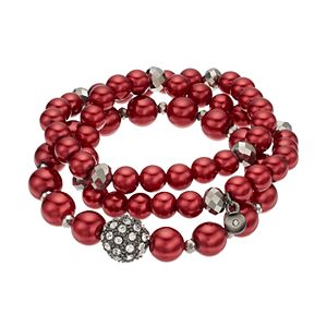 Red Simulated Pearl Stretch Bracelet Set