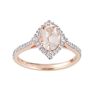 10k Rose Gold Morganite, White Sapphire & 1/4 Carat T.W. Diamond Ring