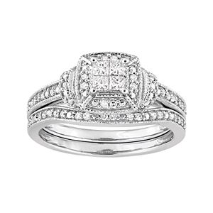 10k White Gold 1/3 Carat T.W. Diamond Engagement Ring Set