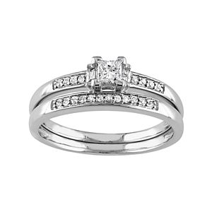 14k White Gold 1/3 Carat T.W. Diamond Engagement Ring Set