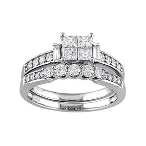 10k White Gold 1 Carat T.W. Diamond Engagement Ring Set