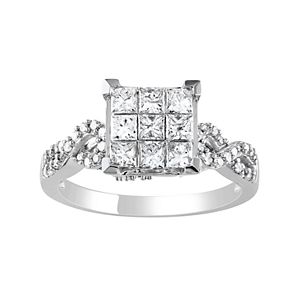 10k White Gold 1 Carat T.W. Diamond Square Ring