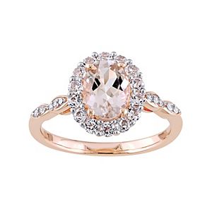14k Rose Gold Morganite, White Topaz & Diamond Accent Oval Halo Ring