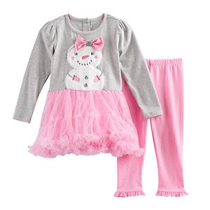 Toddler Girl Velboa Snowman Dress & Leggings Set
