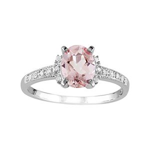 Sterling Silver Morganite & Diamond Accent Oval Ring