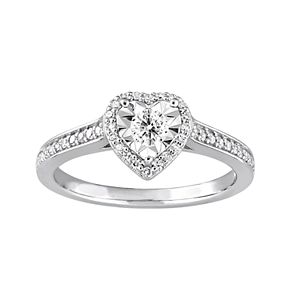 Sterling Silver 1/3 Carat T.W. Diamond Heart Halo Ring