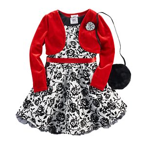 Girls 4-6x Knitworks Shrug & Rose Print Skater Dress