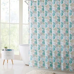 VC New York Coastal Seashells Shower Curtain, Bath Rug & Hook Set