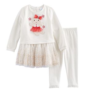 Baby Girl Nannette French Terry Glittery Gingerbread Dress & Leggings Set