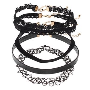 Mudd® Lace, Faux Leather & Tattoo Choker Necklace Set