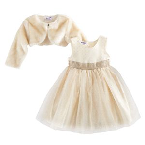 Toddler Girl Blueberi Boulevard Metallic Dress & Faux Fur Shrug Set