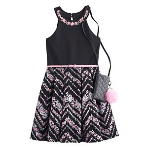 Girls 7-16 & Plus Size Knitworks Belted Flower Skater Dress with Crossbody Purse