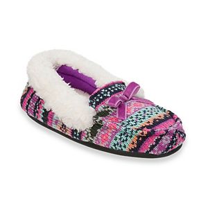 Dearfoams Patterned Sweater Knit Girls' Moccasin Slippers