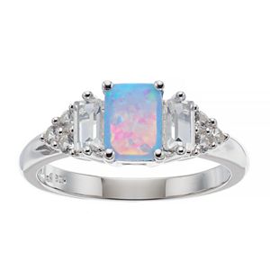 Sterling Silver Lab-Created Opal & White Sapphire Ring